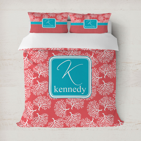 Custom Coral & Teal Duvet Cover Set - Full / Queen (Personalized)