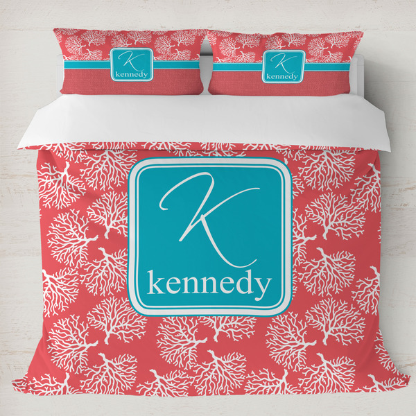 Custom Coral & Teal Duvet Cover Set - King (Personalized)