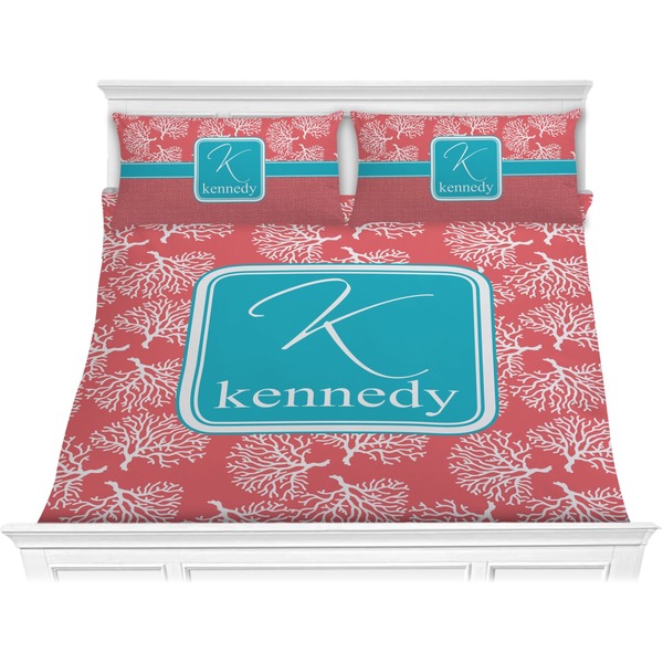 Custom Coral & Teal Comforter Set - King (Personalized)