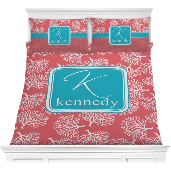 Custom Coral & Teal Comforter Set - Full / Queen (Personalized)