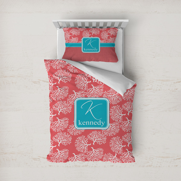 Custom Coral & Teal Duvet Cover Set - Twin (Personalized)