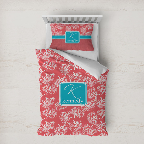 Custom Coral & Teal Duvet Cover Set - Twin XL (Personalized)
