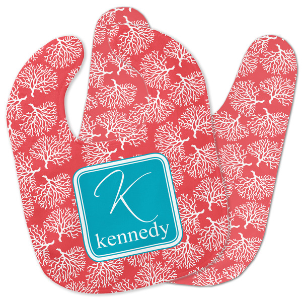 Custom Coral & Teal Baby Bib w/ Name and Initial