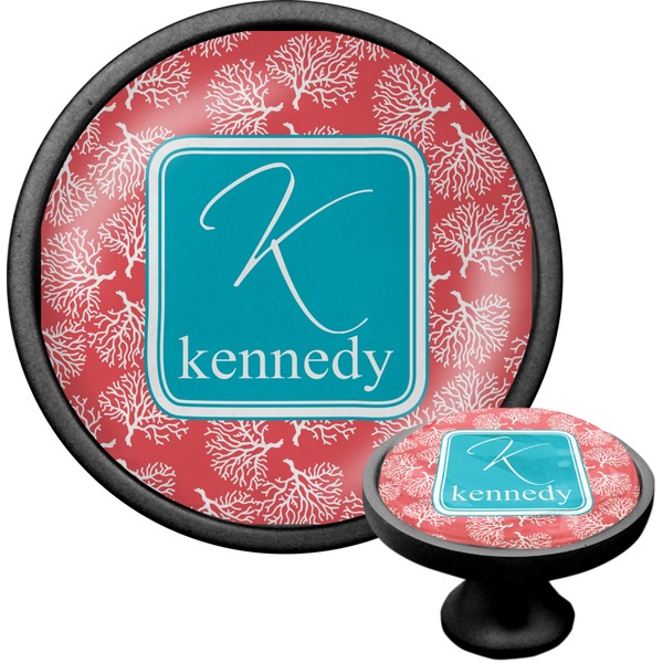 Custom Coral & Teal Cabinet Knob (Black) (Personalized)