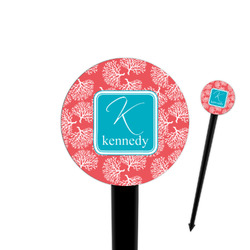 Coral & Teal 4" Round Plastic Food Picks - Black - Single Sided (Personalized)