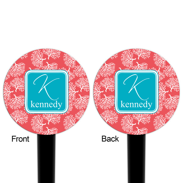 Coral & Teal Black Plastic 4" Food Pick - Round - Double Sided - Front & Back