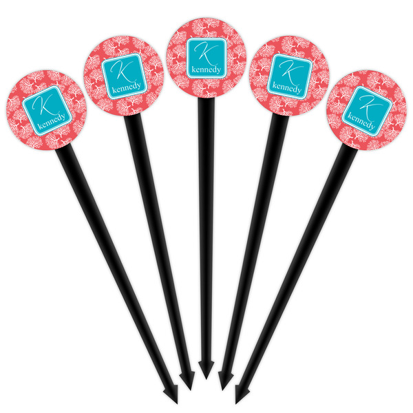 Coral & Teal Black Plastic 4" Food Pick - Round - Fan View