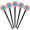 Coral & Teal Black Plastic 4" Food Pick - Round - Fan View