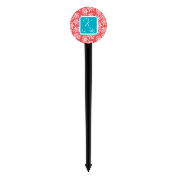 Coral & Teal Black Plastic 4" Food Pick - Round - Single Pick