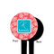 Coral & Teal Black Plastic 4" Food Pick - Round - Single Sided - Front & Back