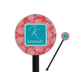 Coral & Teal 5.5" Round Plastic Stir Sticks - Black - Double Sided (Personalized)