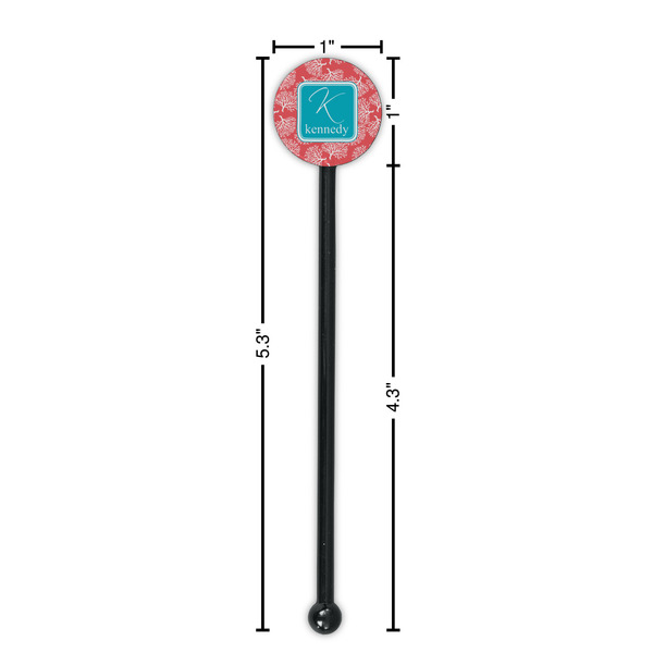 Coral & Teal Black Plastic 5.5" Stir Stick - Round - Dimensions