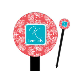 Coral & Teal 6" Round Plastic Food Picks - Black - Single Sided (Personalized)