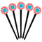 Coral & Teal Black Plastic 6" Food Pick - Round - Fan View
