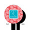 Coral & Teal Black Plastic 6" Food Pick - Round - Single Sided - Front & Back