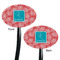 Coral & Teal Black Plastic 7" Stir Stick - Double Sided - Oval - Front & Back