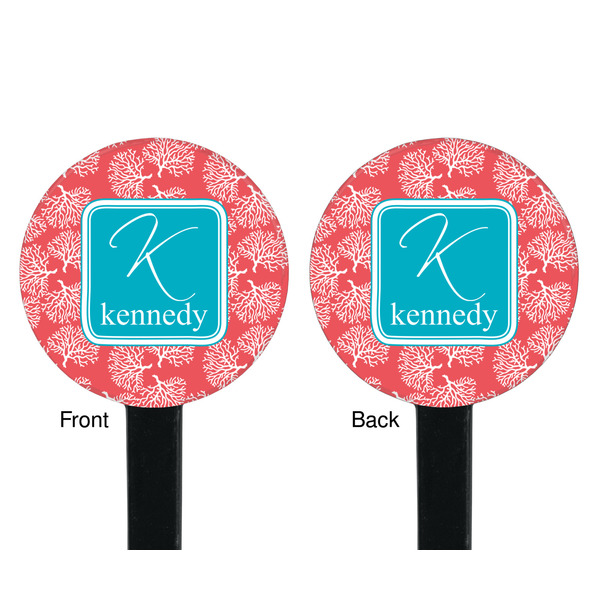 Coral & Teal Black Plastic 7" Stir Stick - Double Sided - Round - Front & Back