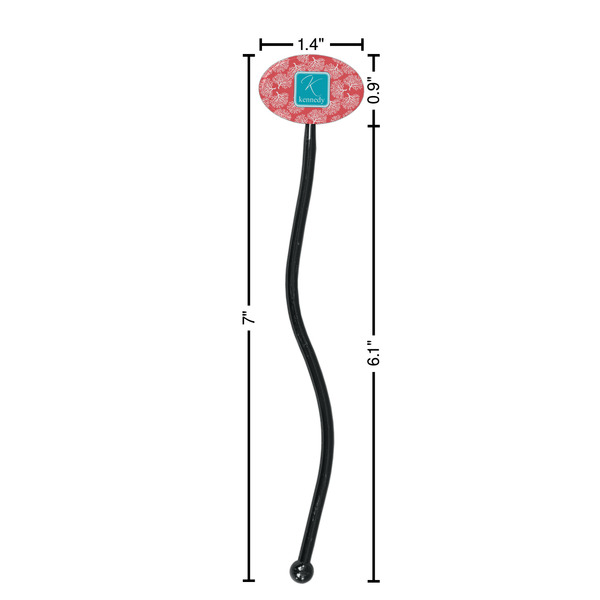 Coral & Teal Black Plastic 7" Stir Stick - Oval - Dimensions