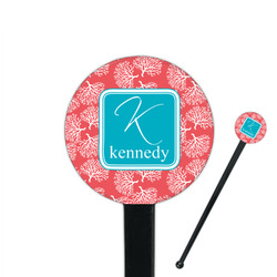 Coral & Teal 7" Round Plastic Stir Sticks - Black - Single Sided (Personalized)
