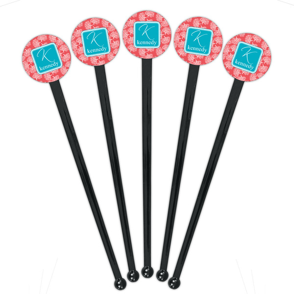 Coral & Teal Black Plastic 7" Stir Stick - Round - Fan View