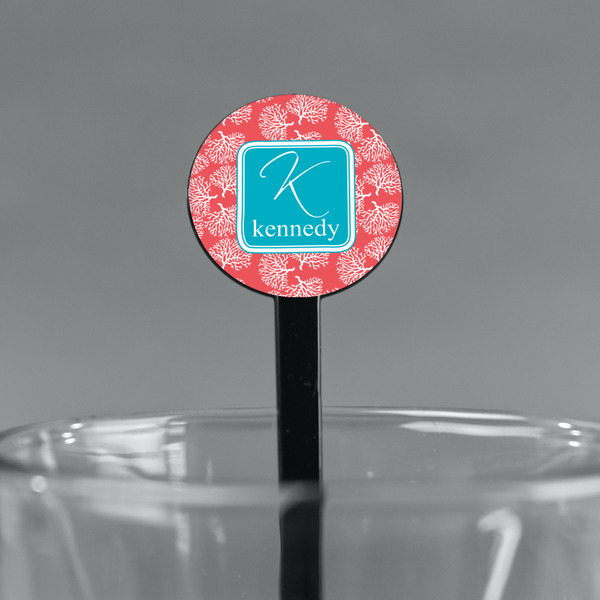 Coral & Teal Black Plastic 7" Stir Stick - Round - Main