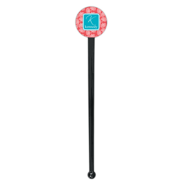 Coral & Teal Black Plastic 7" Stir Stick - Round - Single Stick