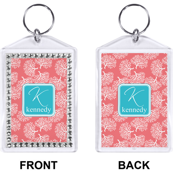 Coral & Teal Bling Keychain (Front + Back)