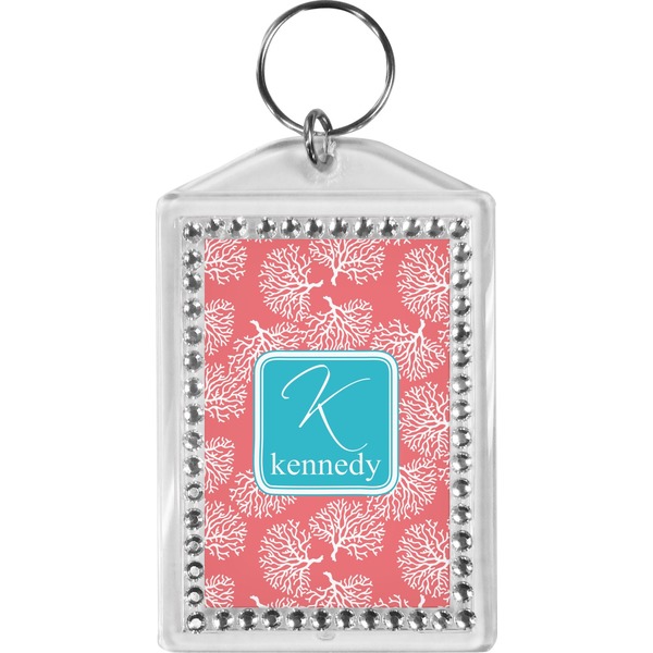 Custom Coral & Teal Bling Keychain (Personalized)