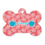 Coral & Teal Bone Shaped Dog ID Tag - Large (Personalized)