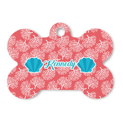 Coral & Teal Bone Shaped Dog ID Tag (Personalized)