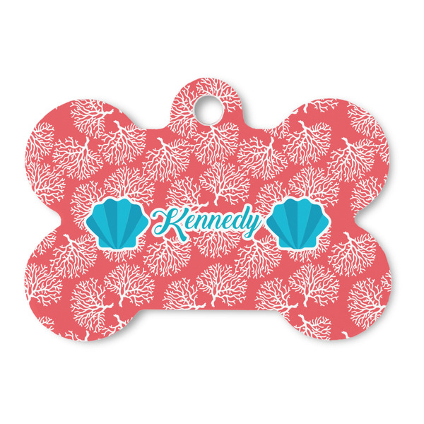 Custom Coral & Teal Bone Shaped Dog ID Tag (Personalized)