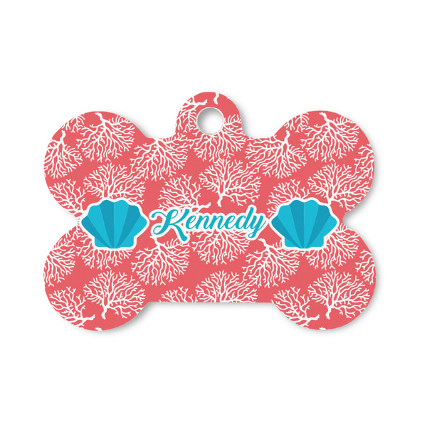 Custom Coral & Teal Bone Shaped Dog ID Tag - Small (Personalized)
