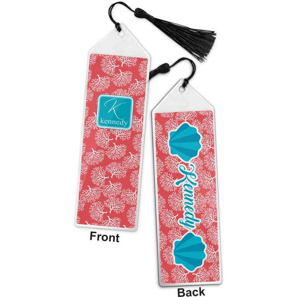 Coral & Teal Bookmark with tassel - Front and Back