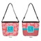 Coral & Teal Bucket Bags w/ Genuine Leather Trim - Double - Front and Back