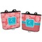 Coral & Teal Bucket Totes w/ Genuine Leather Trim - Regular - Front and Back - Apvl