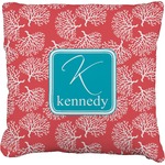 Coral & Teal Faux-Linen Throw Pillow 16" (Personalized)
