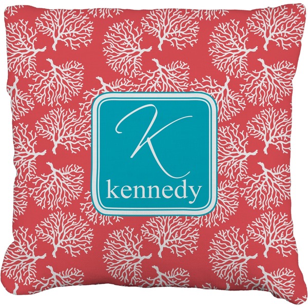 Custom Coral & Teal Faux-Linen Throw Pillow 16" (Personalized)