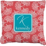 Coral & Teal Faux-Linen Throw Pillow 18" (Personalized)