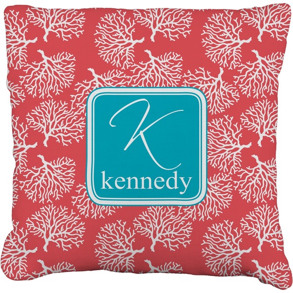 Custom Coral & Teal Faux-Linen Throw Pillow 18" (Personalized)