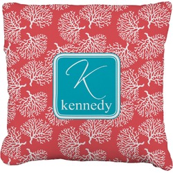 Coral & Teal Faux-Linen Throw Pillow 26" (Personalized)
