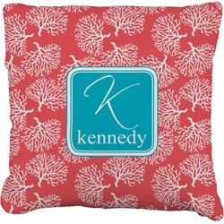 Coral & Teal Faux-Linen Throw Pillow (Personalized)