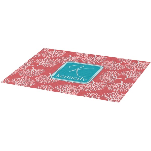 Coral & Teal Burlap Placemat (Angle View)