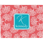 Coral & Teal Woven Fabric Placemat - Twill w/ Name and Initial