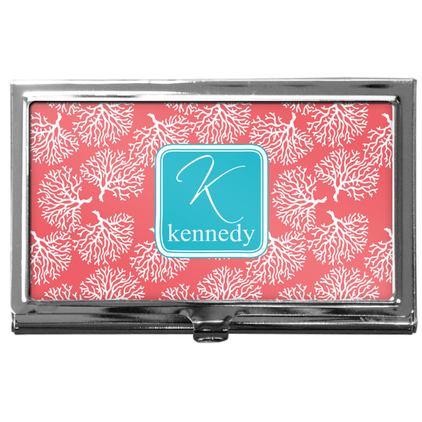 Custom Coral & Teal Business Card Case