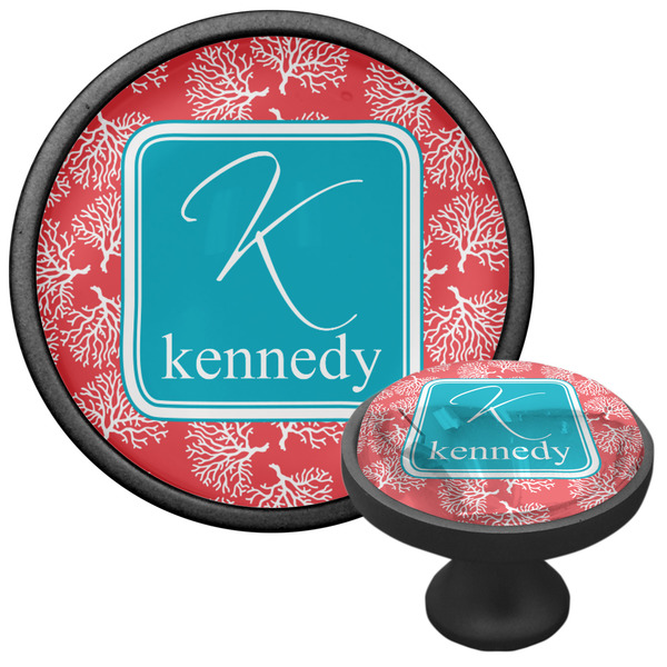 Coral & Teal Cabinet Knob - Black - Multi Angle