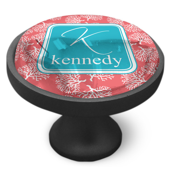 Coral & Teal Cabinet Knob - Black - Side