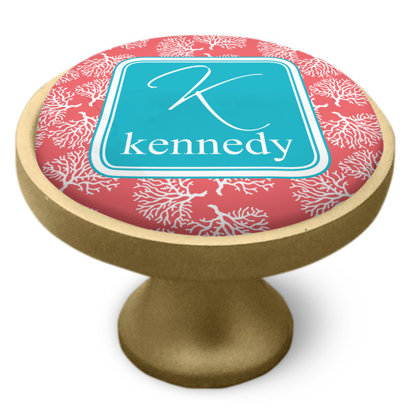 Coral & Teal Cabinet Knob - Gold - Side