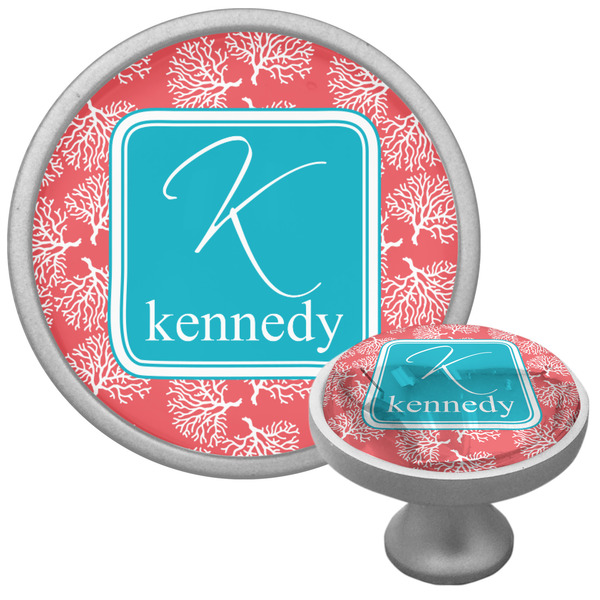 Custom Coral & Teal Cabinet Knob (Silver) (Personalized)