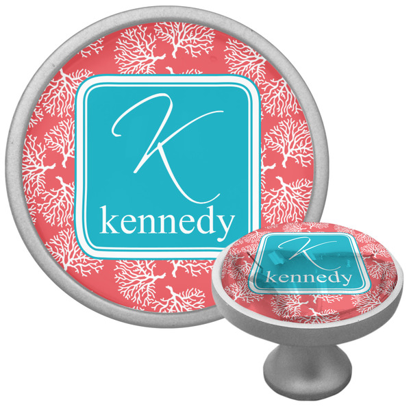 Coral & Teal Cabinet Knob - Nickel - Multi Angle