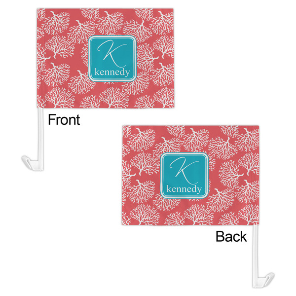 Coral & Teal Car Flag - 11" x 8" - Front & Back View